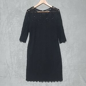 Connected Apparel Black Lace Knee-Length Dress